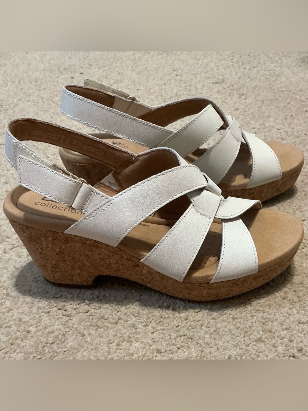 Clarks Cream Leather Slingback Sandals with Woven Straps